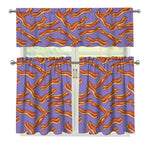 Purple Bacon Pattern Print 3 Piece Kitchen Curtains