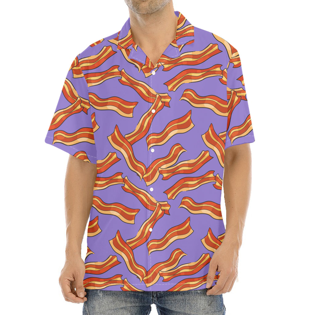 Purple Bacon Pattern Print Aloha Shirt