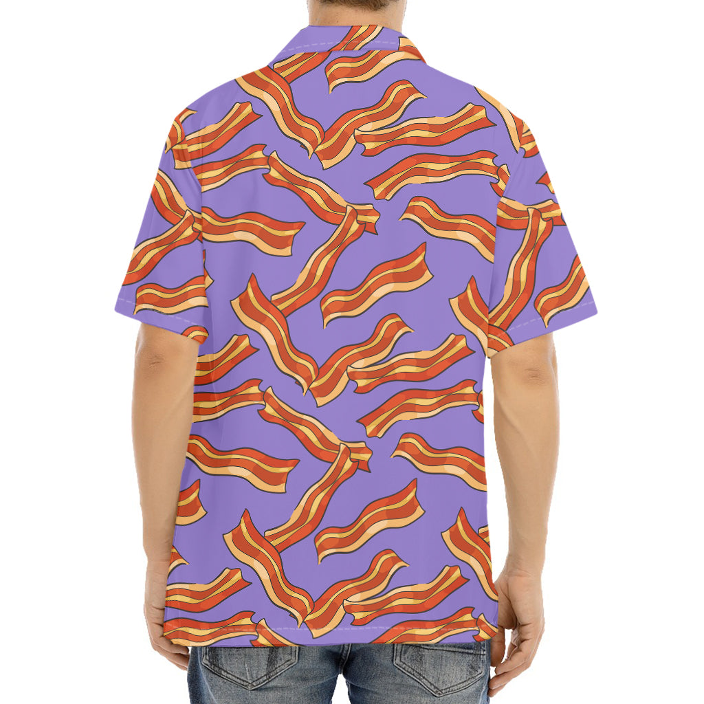 Purple Bacon Pattern Print Aloha Shirt