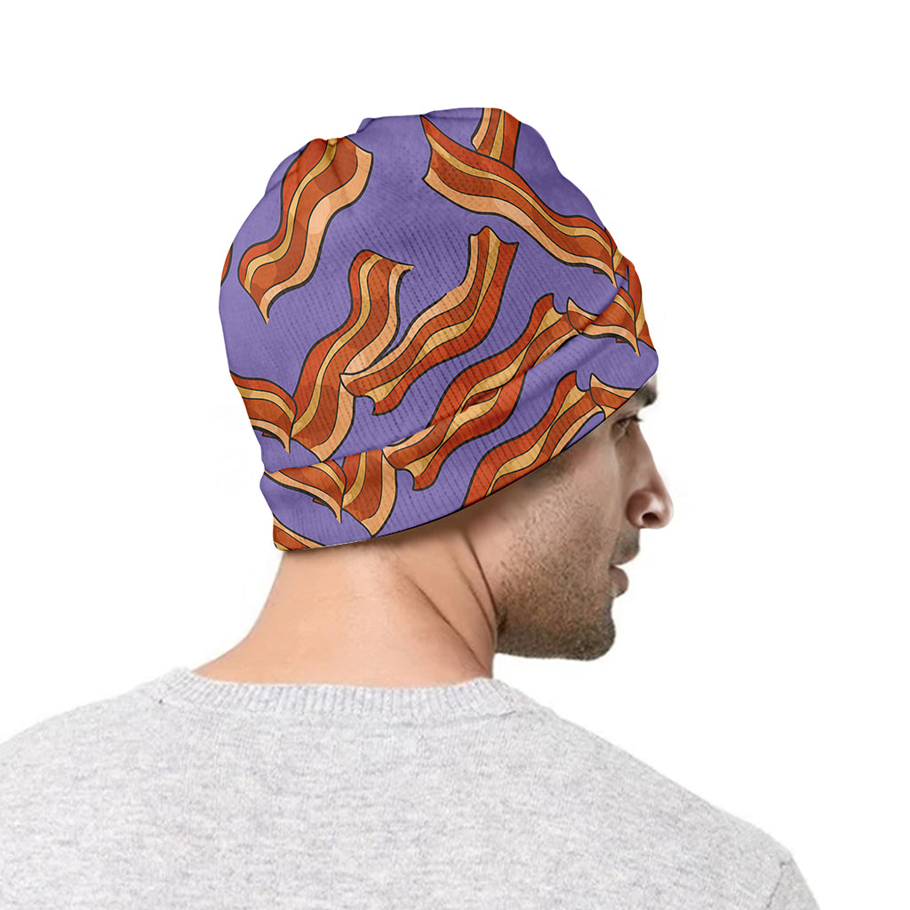 Purple Bacon Pattern Print Beanie