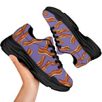 Purple Bacon Pattern Print Black Chunky Shoes