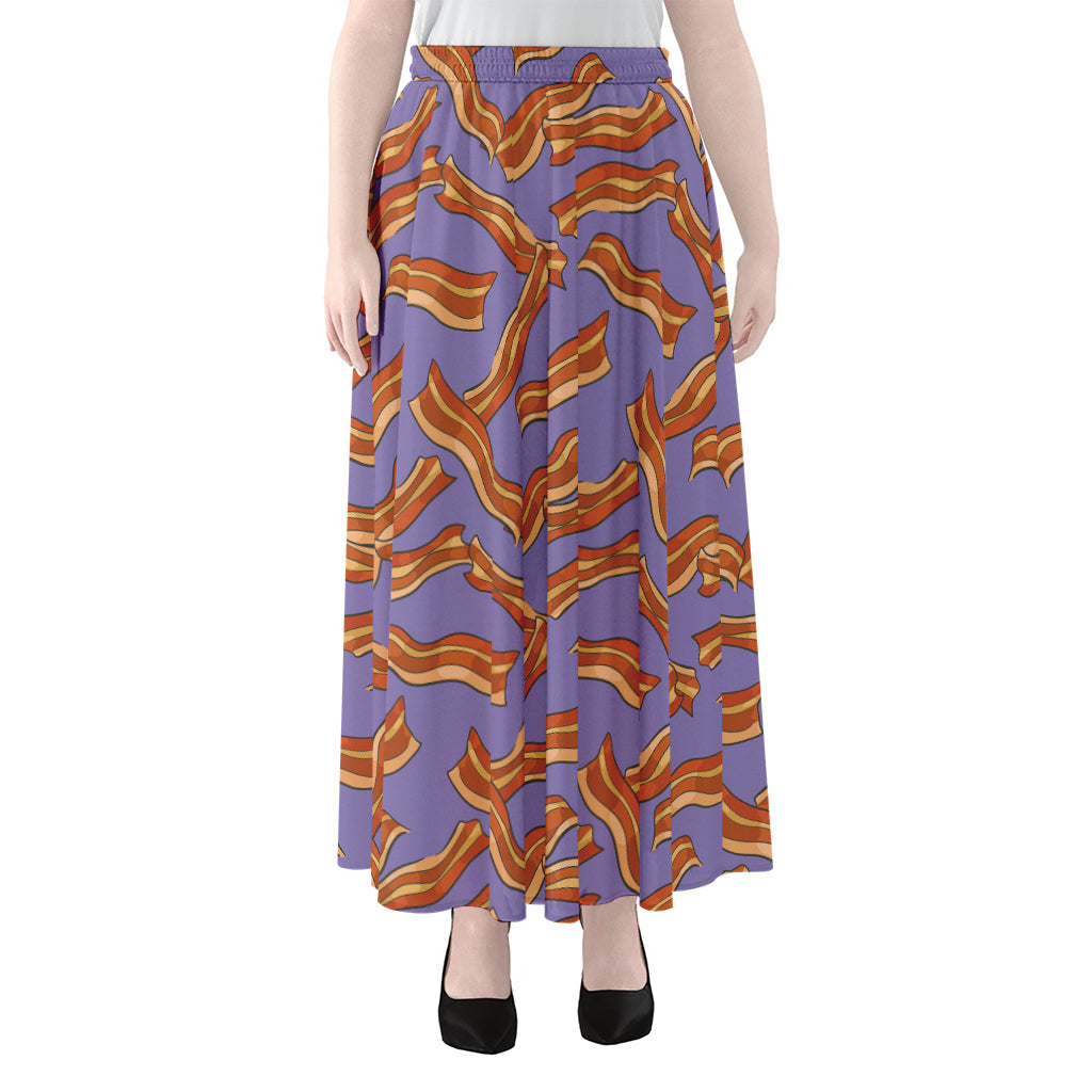 Purple Bacon Pattern Print Chiffon Maxi Skirt