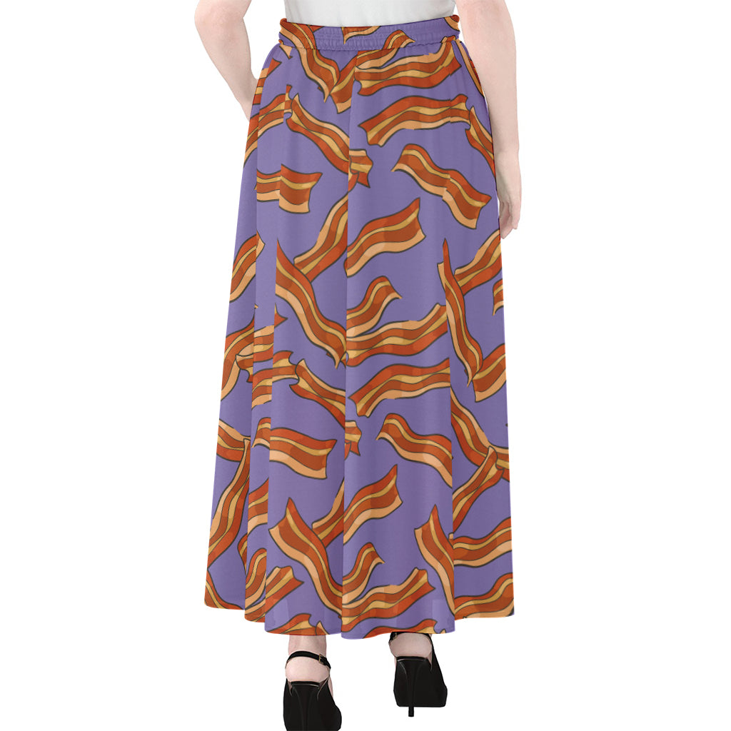 Purple Bacon Pattern Print Chiffon Maxi Skirt