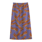 Purple Bacon Pattern Print Cotton Front Slit Maxi Skirt