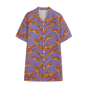 Purple Bacon Pattern Print Cotton Hawaiian Shirt