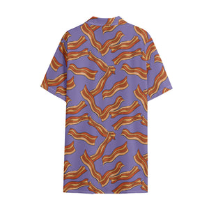 Purple Bacon Pattern Print Cotton Hawaiian Shirt