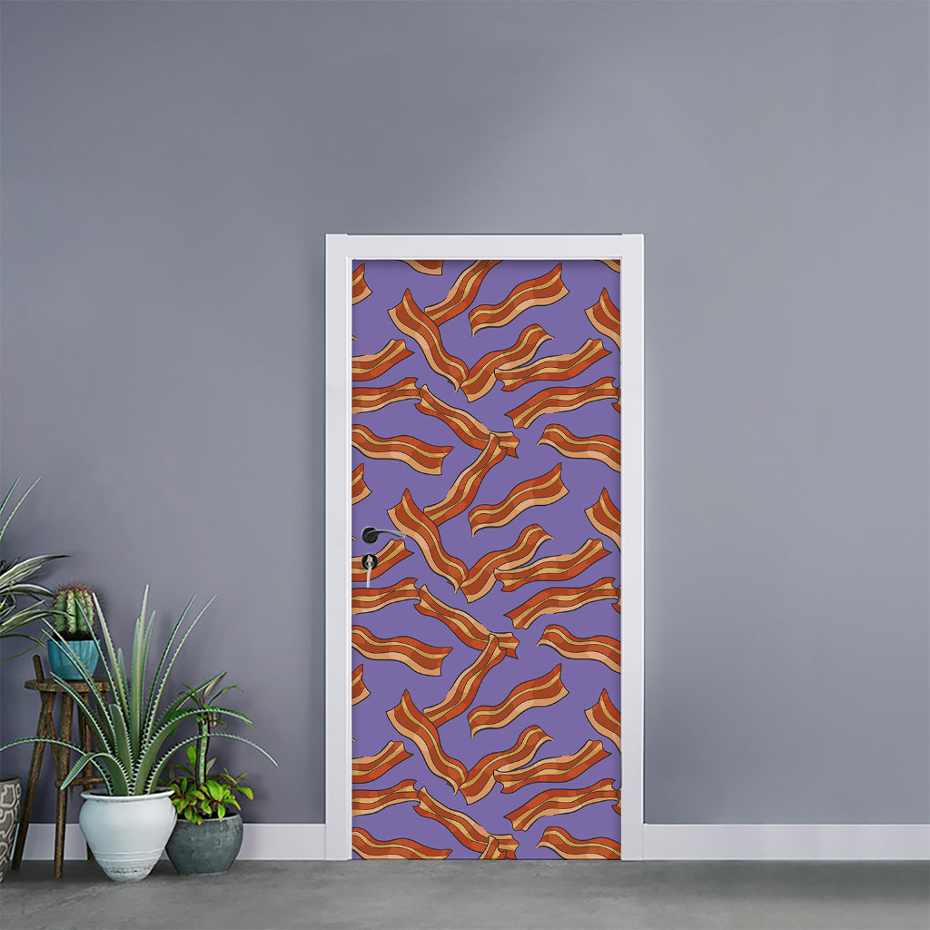 Purple Bacon Pattern Print Door Sticker