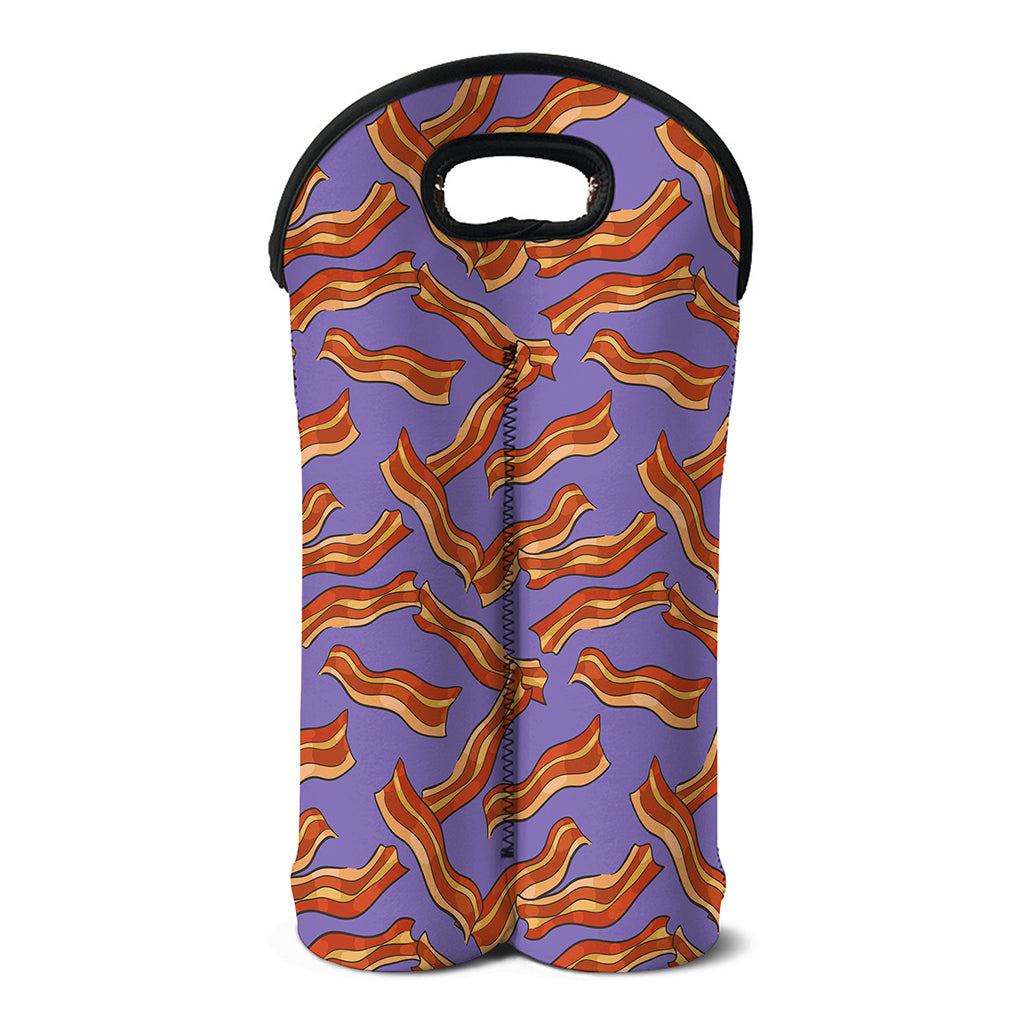 Purple Bacon Pattern Print Double Neoprene Wine Tote