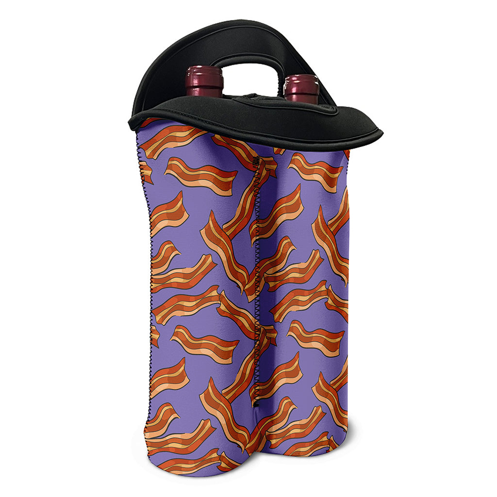 Purple Bacon Pattern Print Double Neoprene Wine Tote