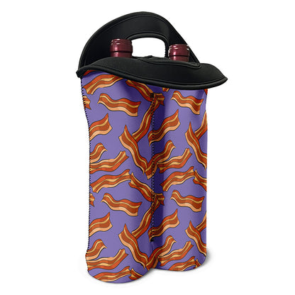 Purple Bacon Pattern Print Double Neoprene Wine Tote
