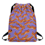 Purple Bacon Pattern Print Drawstring Backpack
