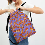 Purple Bacon Pattern Print Drawstring Backpack
