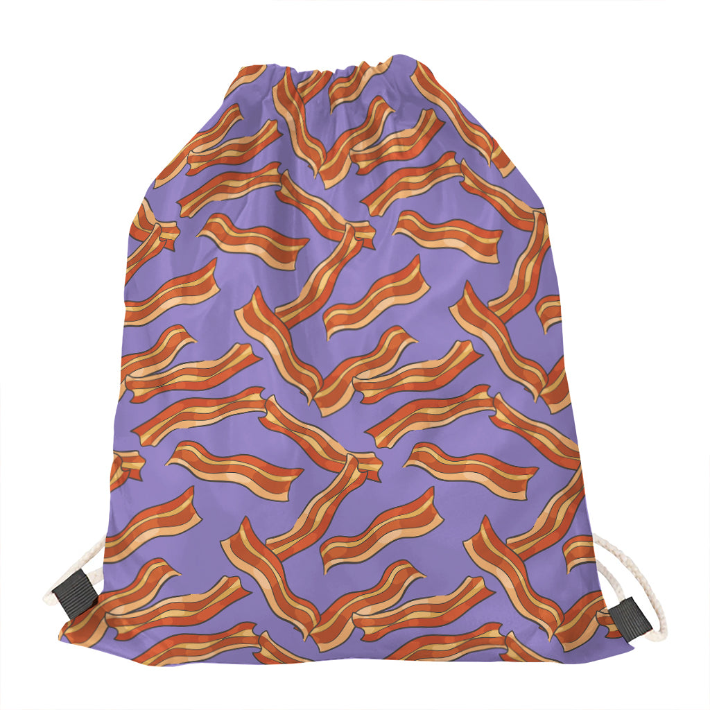 Purple Bacon Pattern Print Drawstring Bag