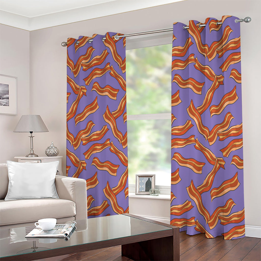 Purple Bacon Pattern Print Extra Wide Grommet Curtains