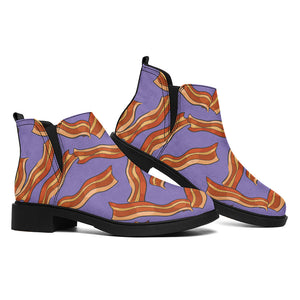 Purple Bacon Pattern Print Flat Ankle Boots