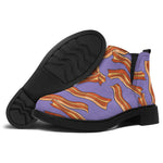 Purple Bacon Pattern Print Flat Ankle Boots