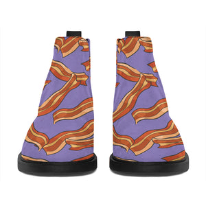 Purple Bacon Pattern Print Flat Ankle Boots