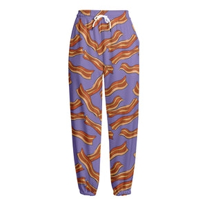 Purple Bacon Pattern Print Fleece Lined Knit Pants