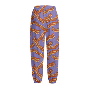 Purple Bacon Pattern Print Fleece Lined Knit Pants