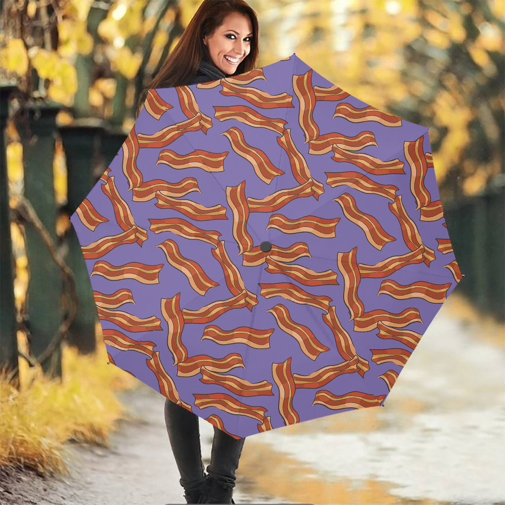 Purple Bacon Pattern Print Foldable Umbrella