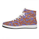 Purple Bacon Pattern Print High Top Leather Sneakers