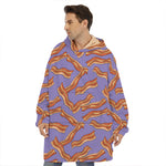 Purple Bacon Pattern Print Hoodie Blanket