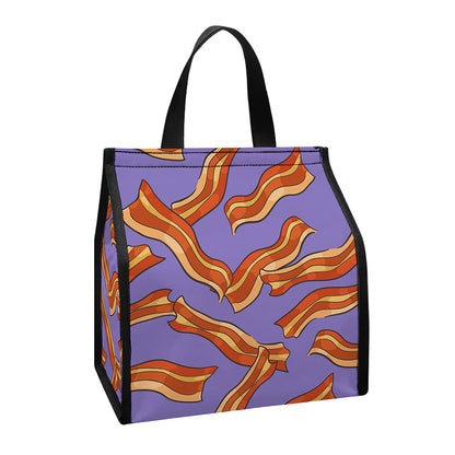 Purple Bacon Pattern Print Insulated Lunch Tote