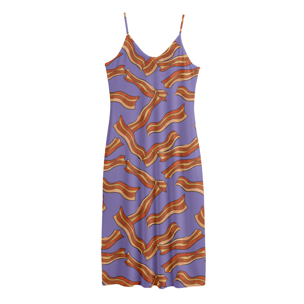 Purple Bacon Pattern Print Jersey Midi Cami Dress