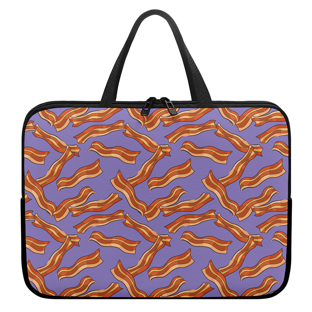 Purple Bacon Pattern Print Laptop Sleeve With Handle