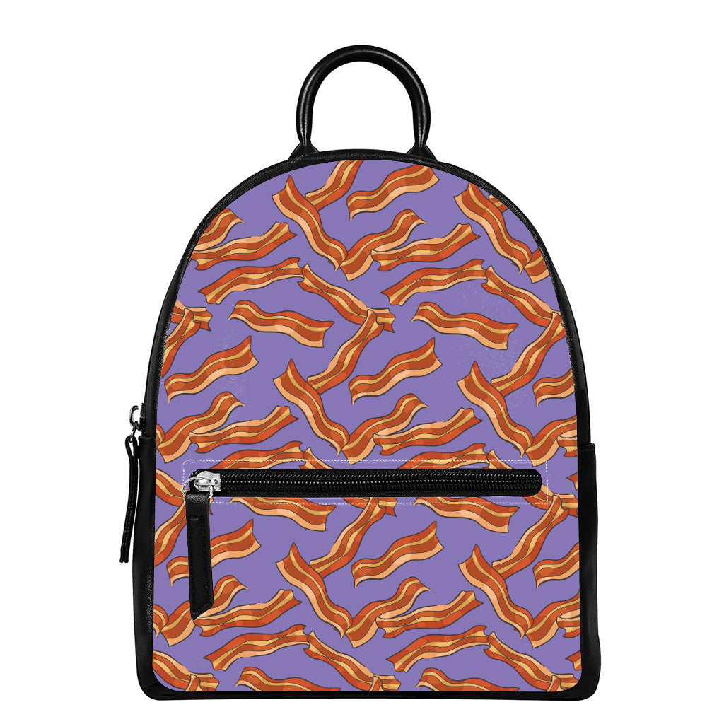 Purple Bacon Pattern Print Leather Backpack