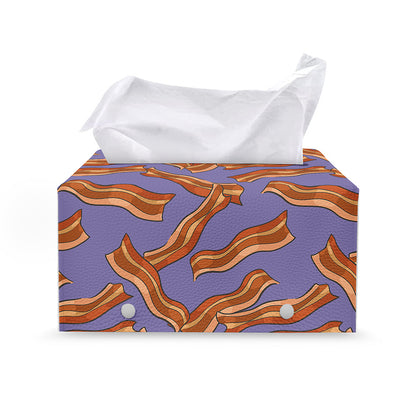 Purple Bacon Pattern Print Leather Tissue Box Cover