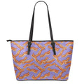 Purple Bacon Pattern Print Leather Tote Bag With Zipper