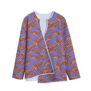 Purple Bacon Pattern Print Long Sleeve Short Coat