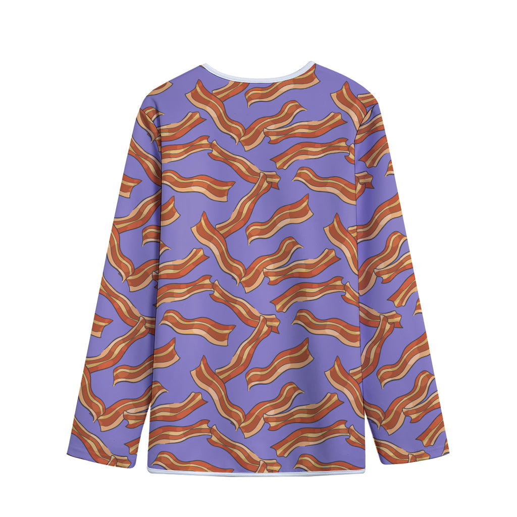 Purple Bacon Pattern Print Long Sleeve Short Coat