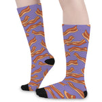 Purple Bacon Pattern Print Long Socks