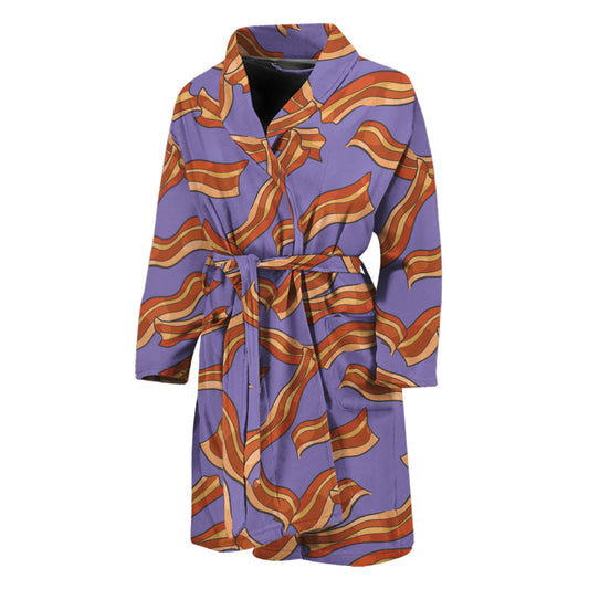 Purple Bacon Pattern Print Men's Bathrobe