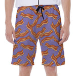 Purple Bacon Pattern Print Men's Beach Shorts