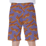 Purple Bacon Pattern Print Men's Beach Shorts