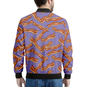 Purple Bacon Pattern Print Men's Bomber Jacket