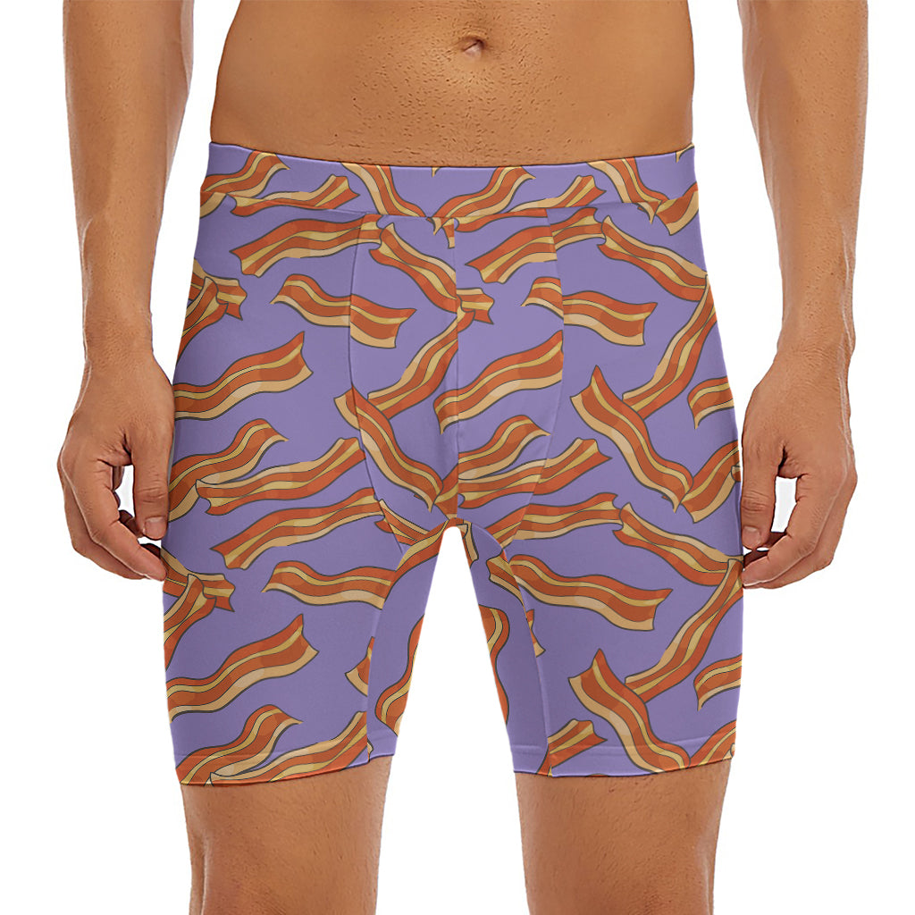 Purple Bacon Pattern Print Men's Long Boxer Briefs