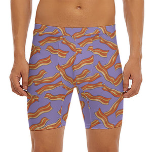 Purple Bacon Pattern Print Men's Long Boxer Briefs