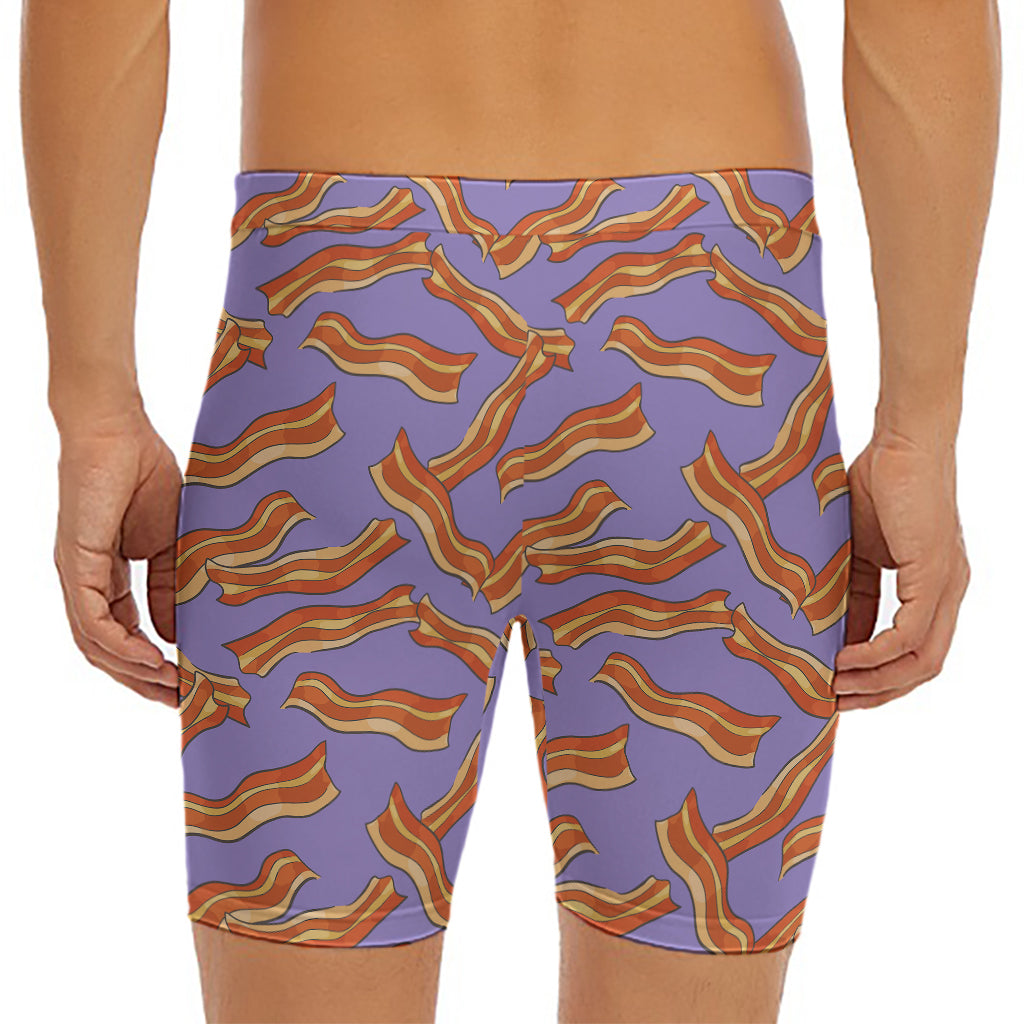 Purple Bacon Pattern Print Men's Long Boxer Briefs