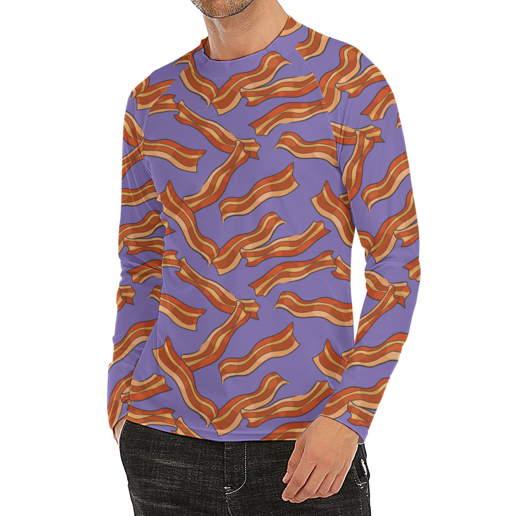 Purple Bacon Pattern Print Men's Long Sleeve Rash Guard