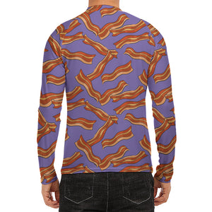 Purple Bacon Pattern Print Men's Long Sleeve Rash Guard