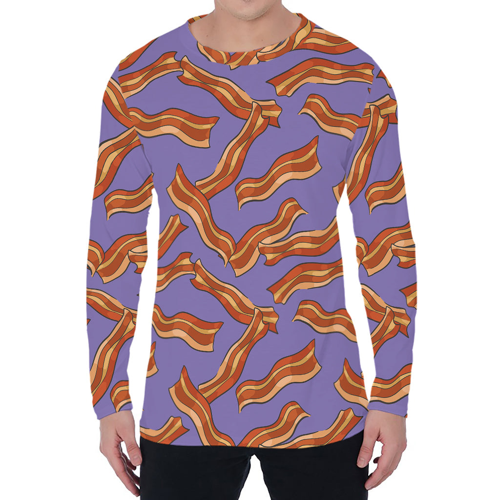 Purple Bacon Pattern Print Men's Long Sleeve T-Shirt