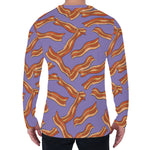 Purple Bacon Pattern Print Men's Long Sleeve T-Shirt