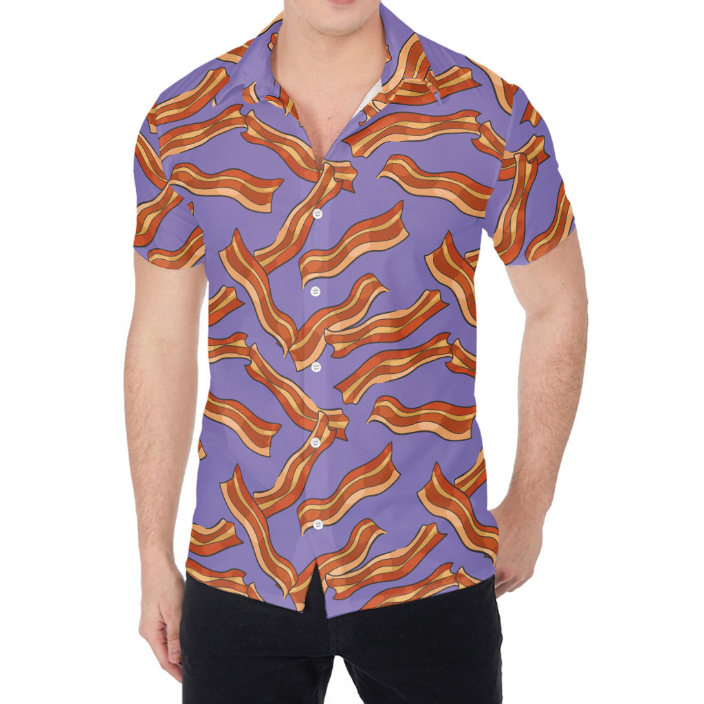 Purple Bacon Pattern Print Men's Shirt