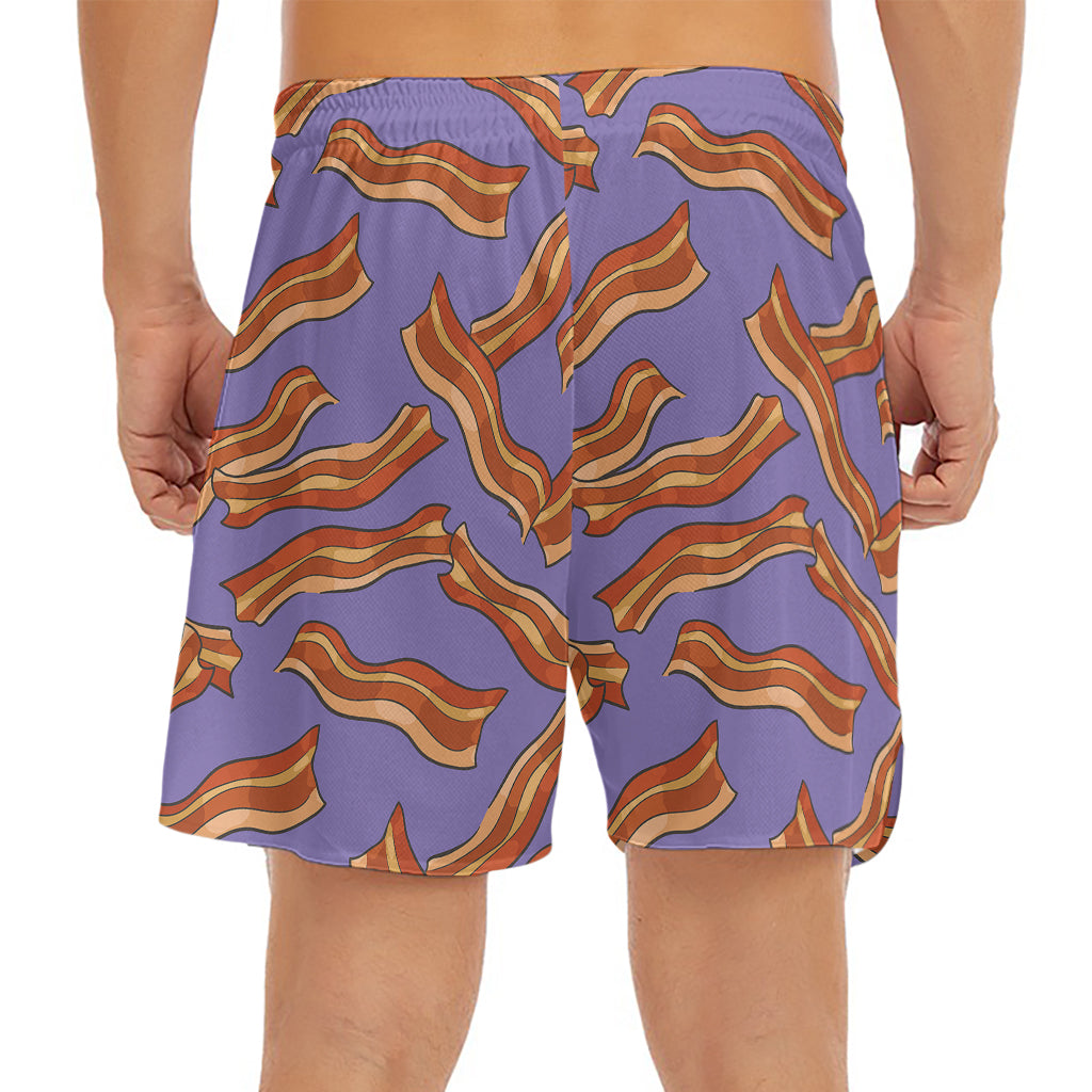 Purple Bacon Pattern Print Men's Split Running Shorts