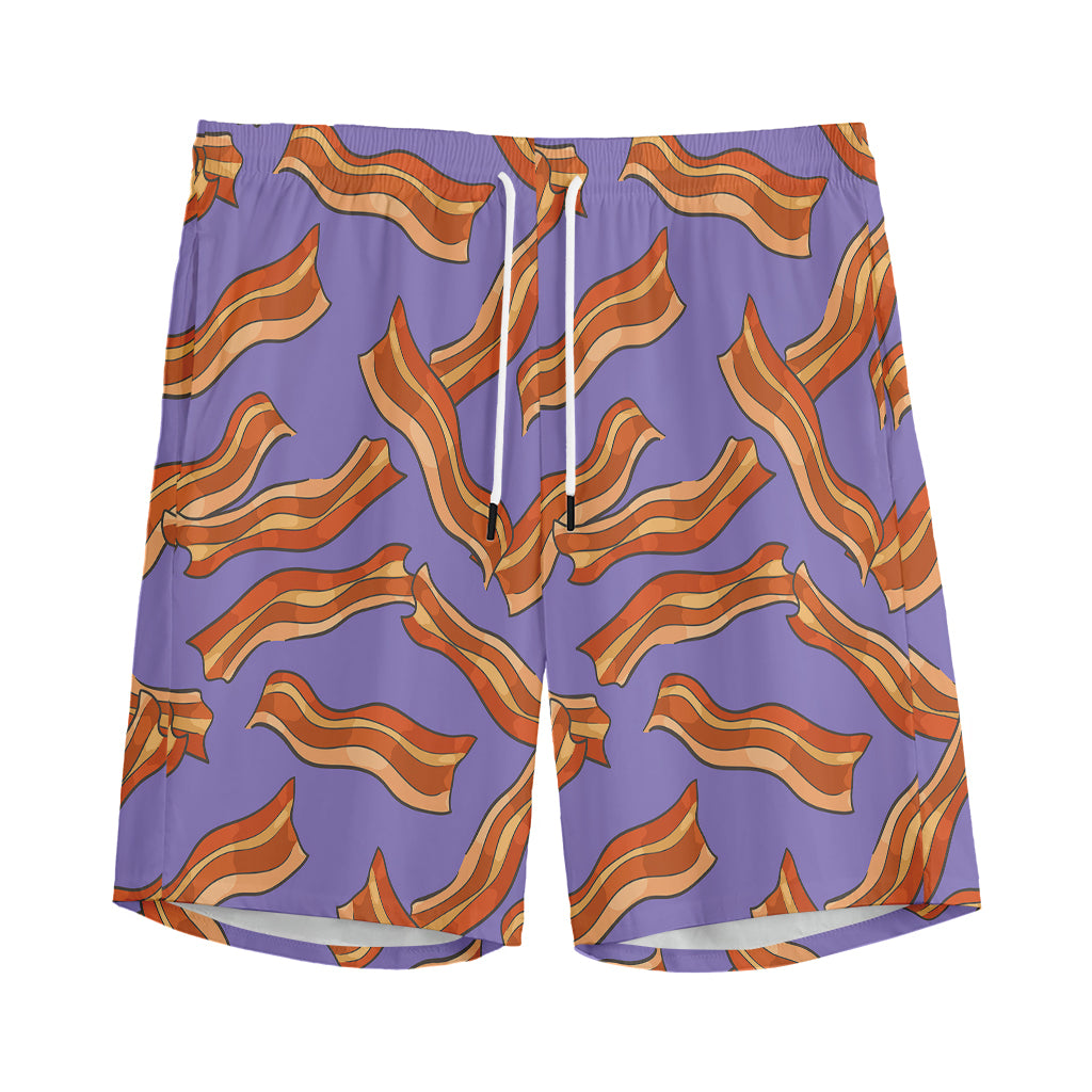 Purple Bacon Pattern Print Men's Sports Shorts