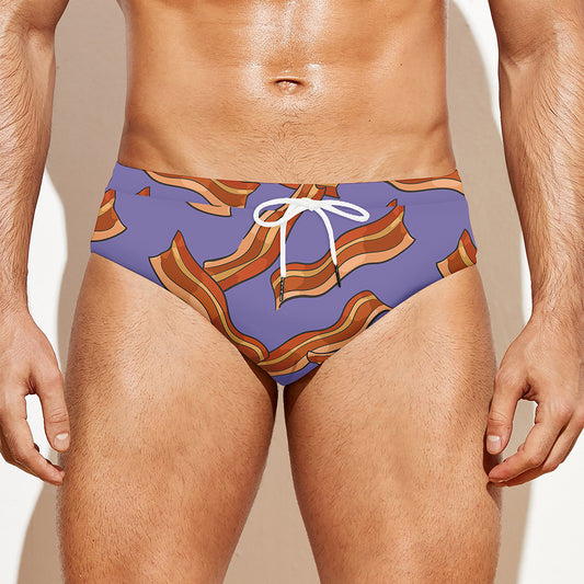 Purple Bacon Pattern Print Men's Swim Briefs